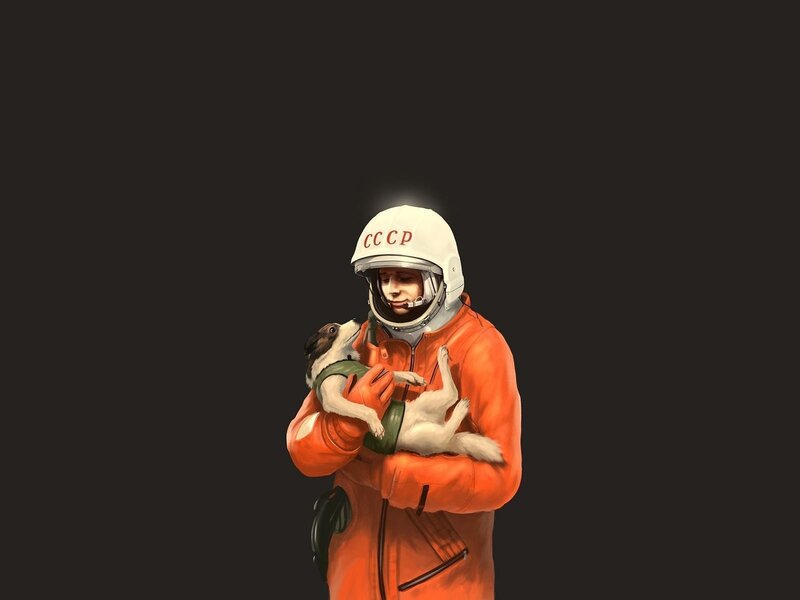 Astronaut Holding Dog — Orange