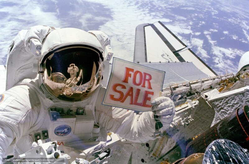 Astronaut holding for sale sign