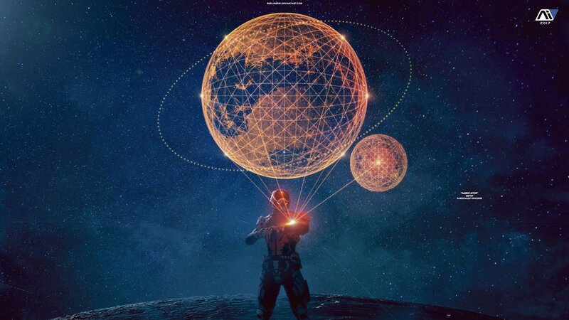 Astronaut Holding Glowing Orbs