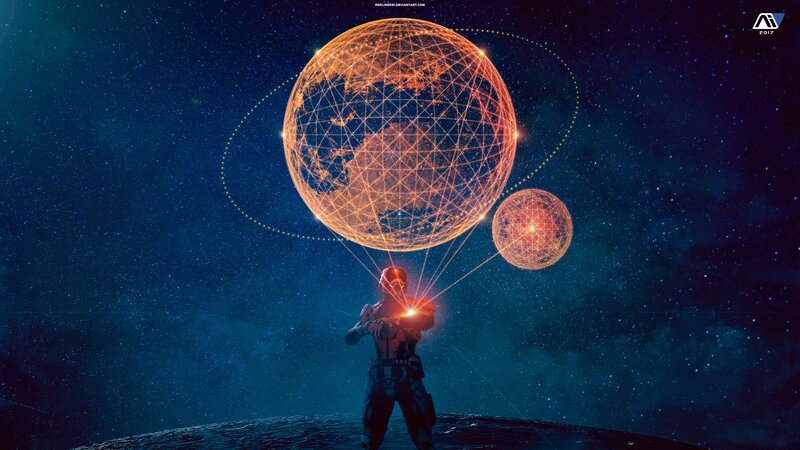 Astronaut Holding Glowing Spheres