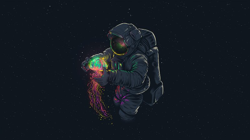 Astronaut Holding Jellyfish — Black, Serene