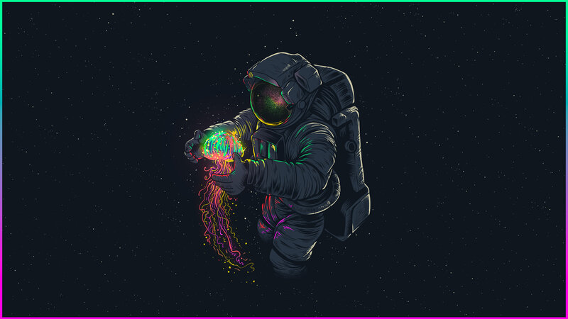 Astronaut Holding Jellyfish — Black