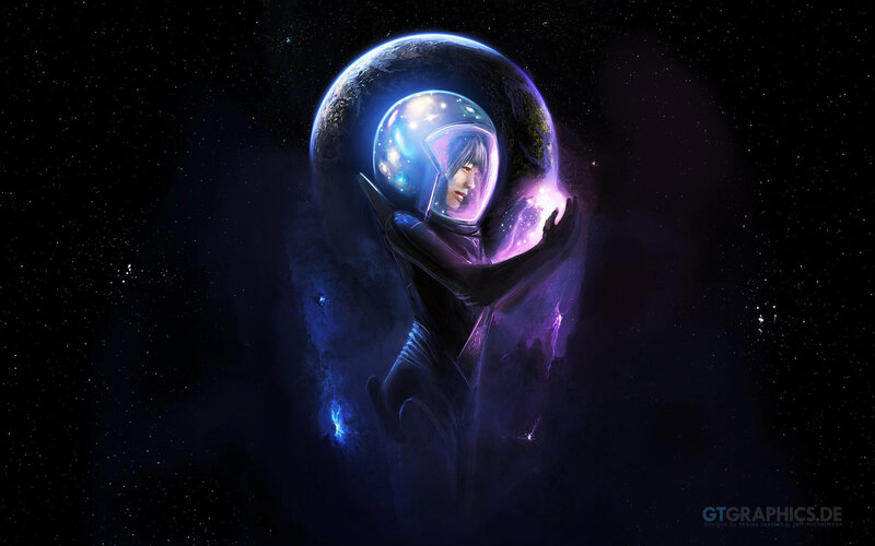 Astronaut Holding Planet — Purple