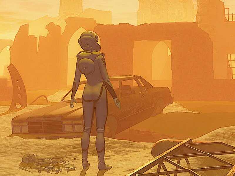 astronaut in a ruined city