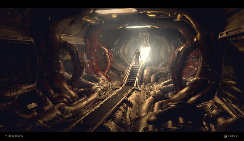 Astronaut in Alien Corridor
