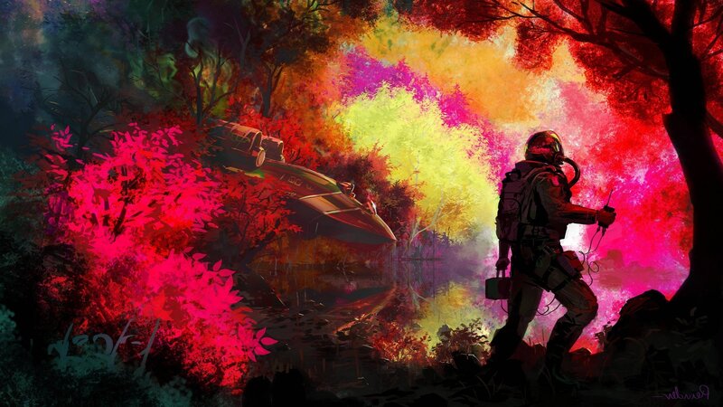 Astronaut in Alien Forest — Red
