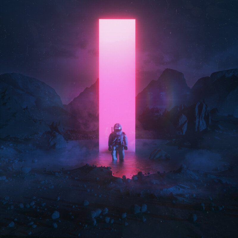 Astronaut in Alien Landscape — Pink