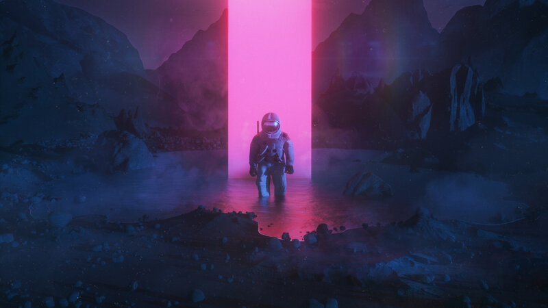 Astronaut in Alien Landscape — Purple