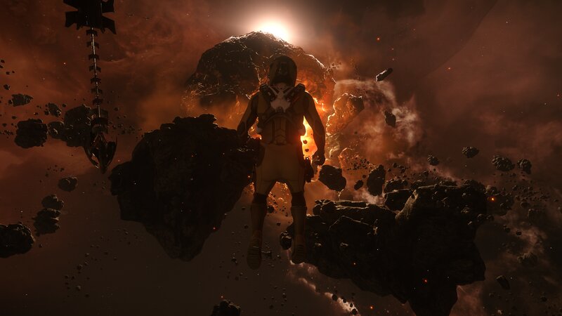 Astronaut in Asteroid Field — Orange