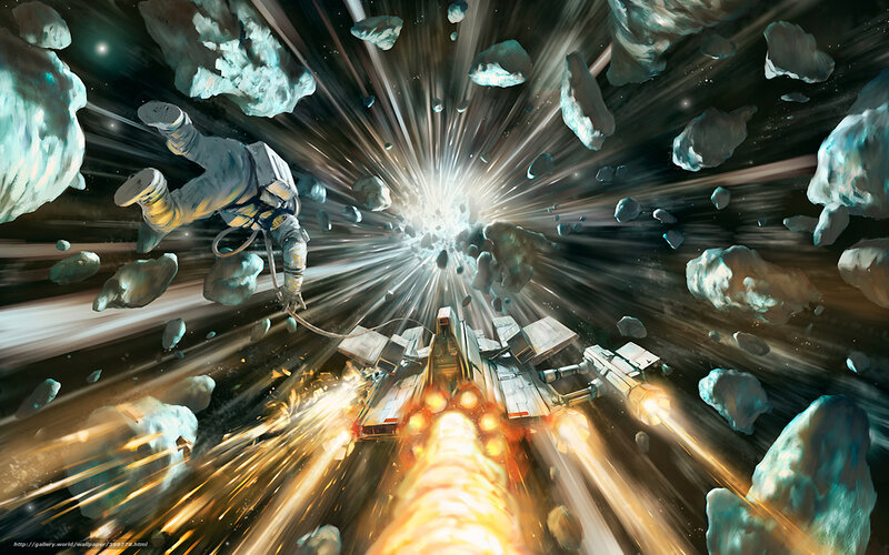 Astronaut in asteroid field