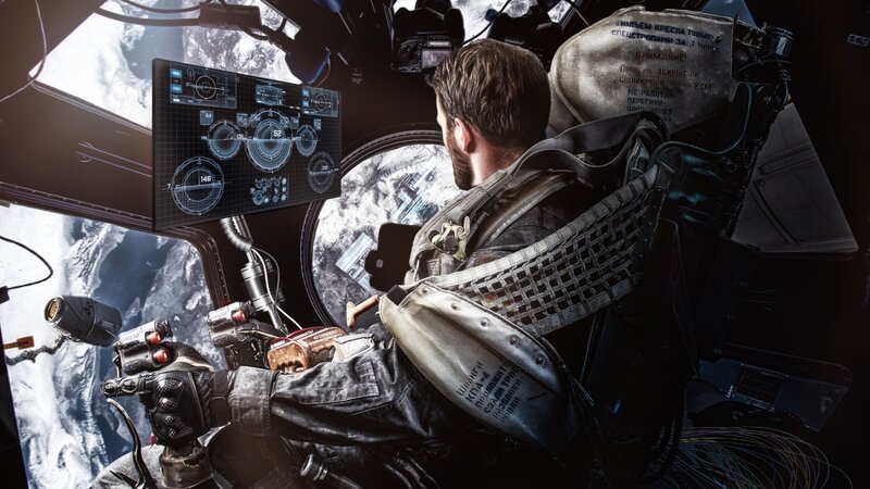 Astronaut in Cockpit — Black, Dramatic