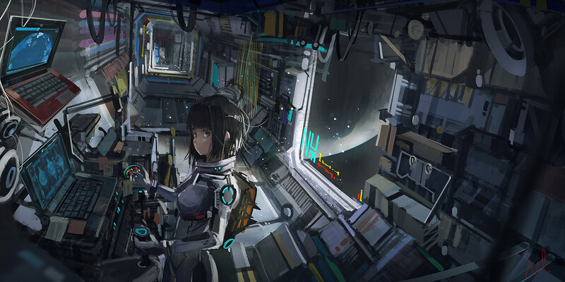 Astronaut in Cockpit — Gray, Dramatic, Night