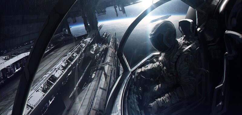 Astronaut in Cockpit — Gray, Dramatic