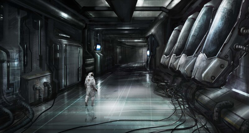 Astronaut in Corridor — Gray