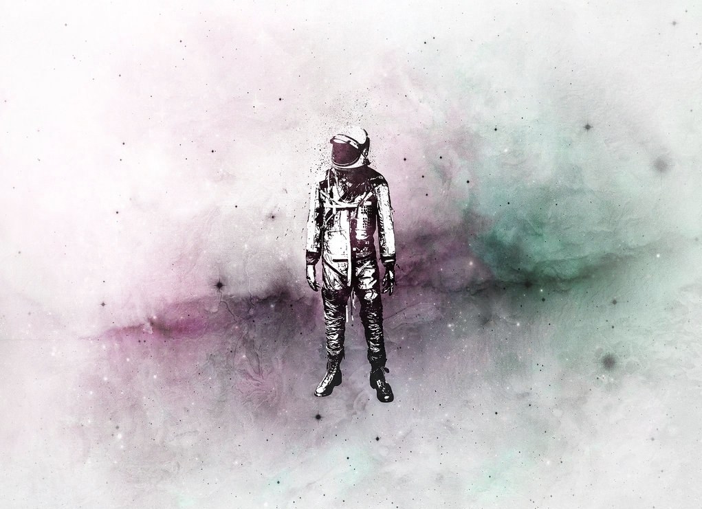 astronaut in cosmic nebula