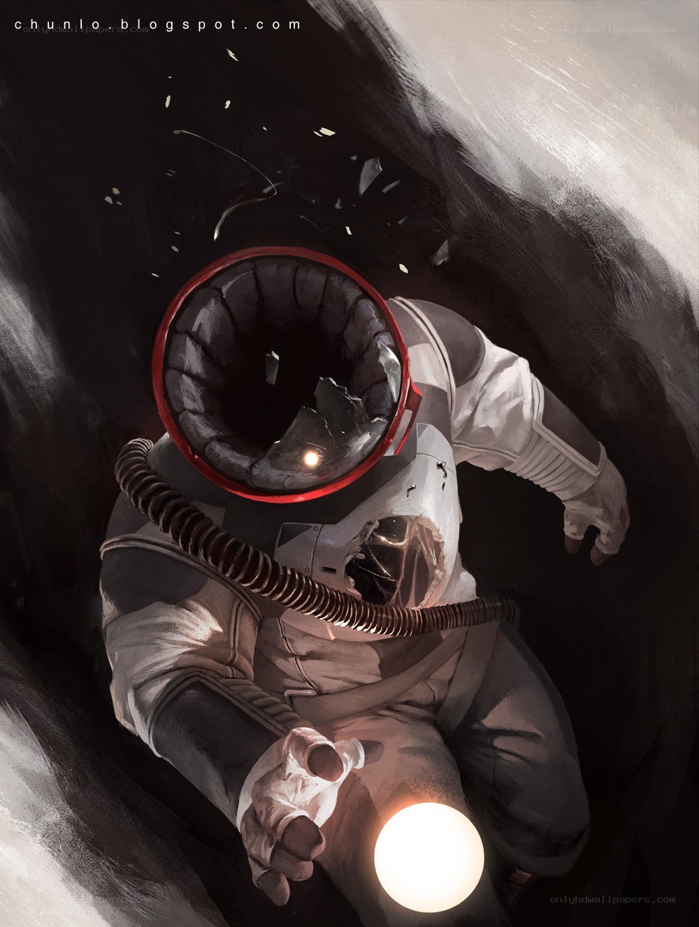 astronaut in damaged suit