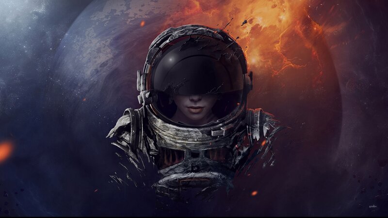 Astronaut in Damaged Suit — Black, Dramatic