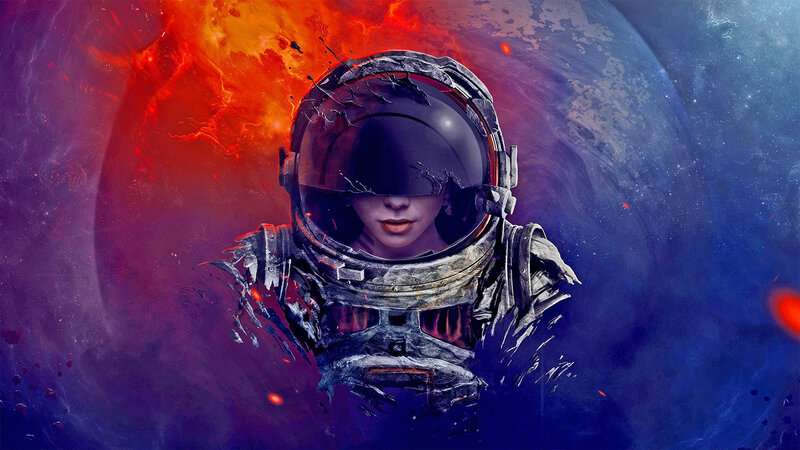 Astronaut in Damaged Suit — Blue, Dramatic, Digital Art, Space, Planet