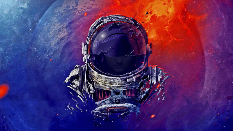 Astronaut in Damaged Suit — Blue, Dramatic, Digital Art, Space