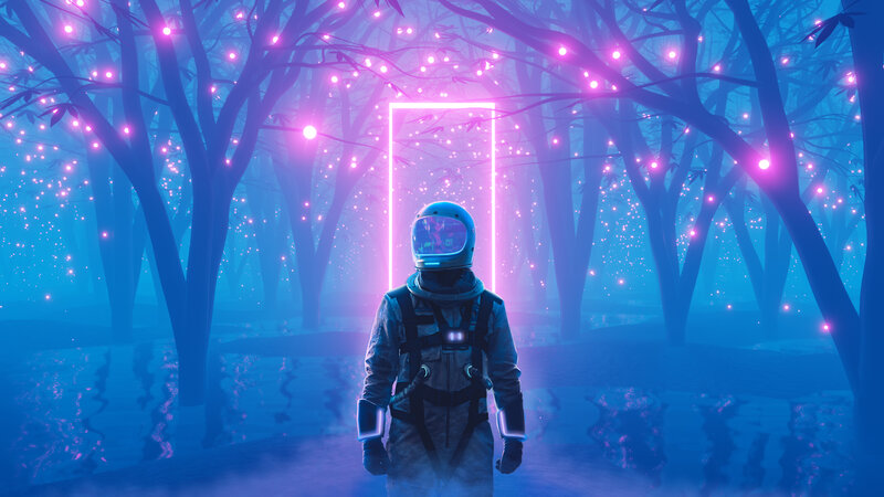 Astronaut in Forest — Blue, Mystical