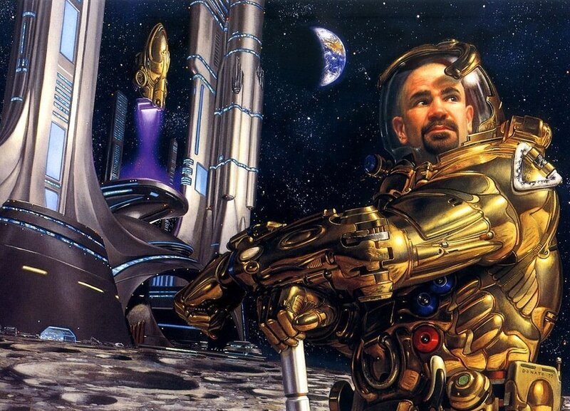 astronaut in golden suit on moon