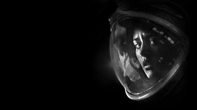 Astronaut in Helmet — Black, Dramatic
