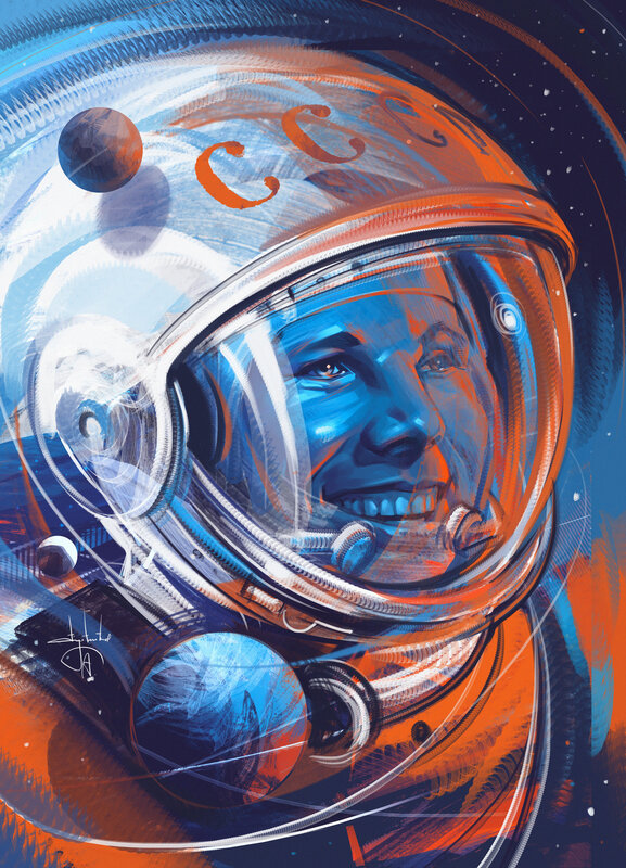 Astronaut in Helmet — Blue, Dramatic, Digital Art