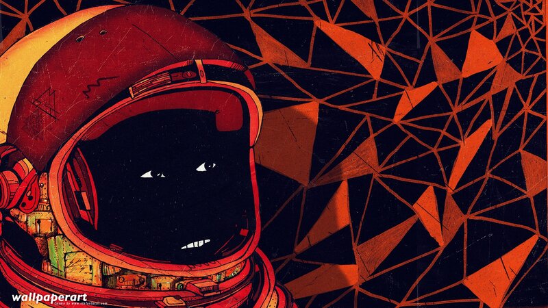 Astronaut in Helmet — Red, Dramatic, Digital Art, Geometric Pattern
