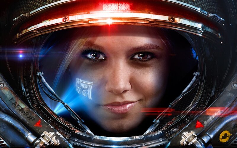 astronaut in helmet with hologram
