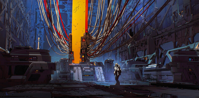 Astronaut in Industrial Corridor