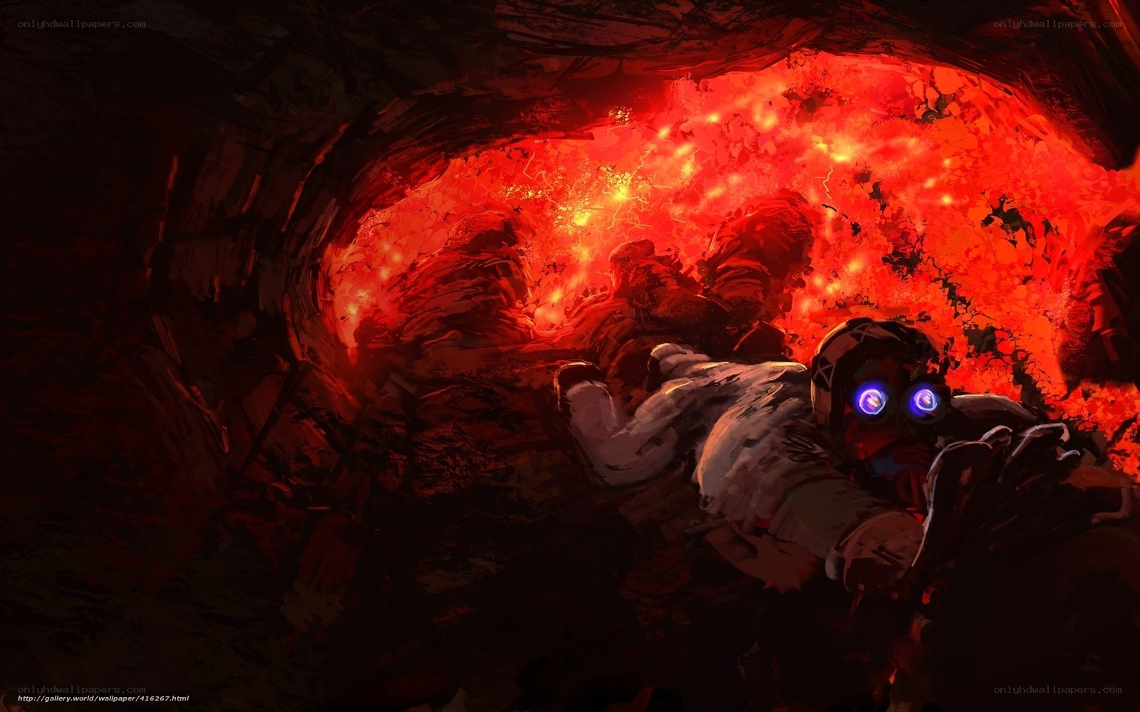 astronaut in lava tunnel