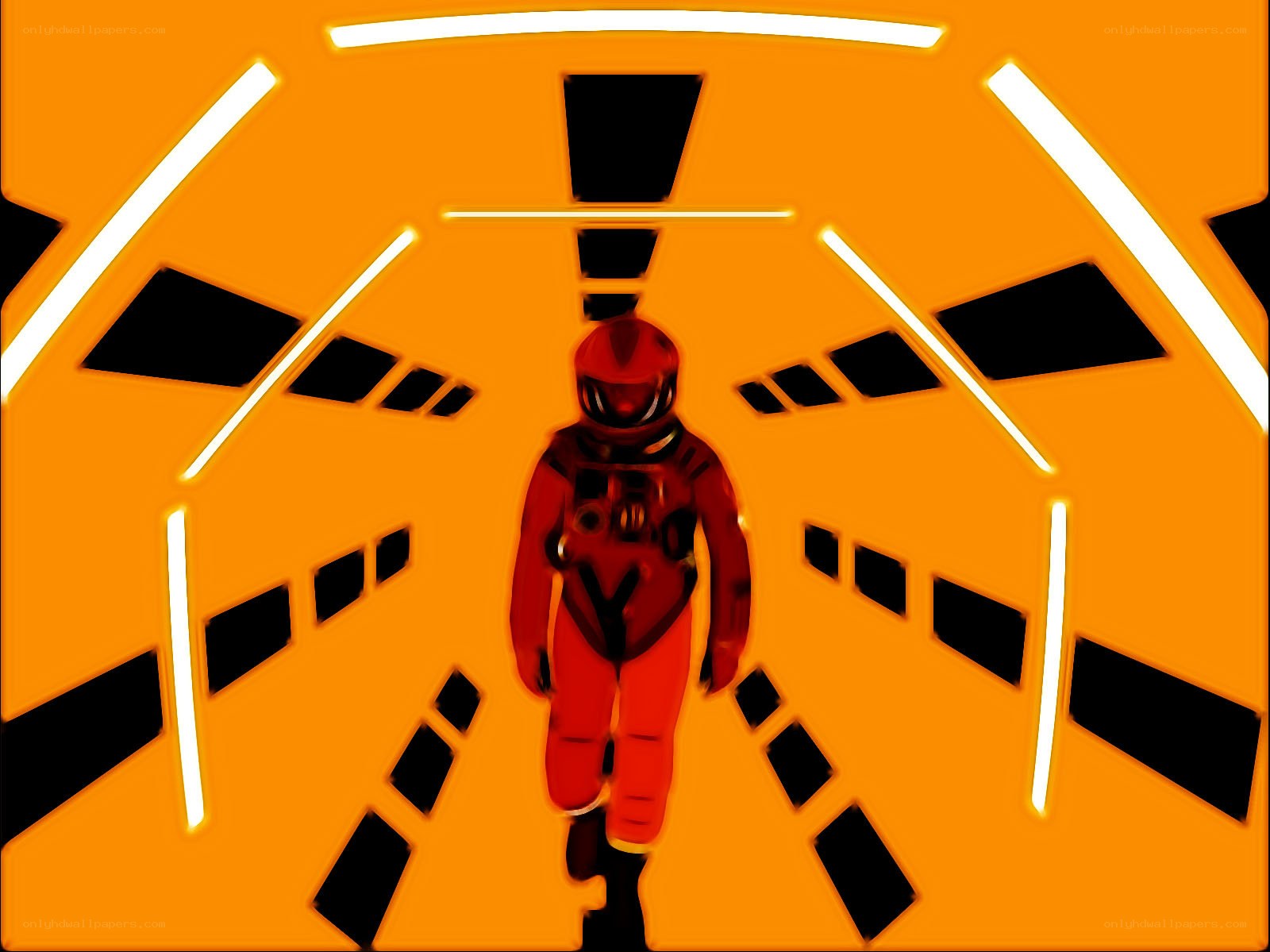 astronaut in orange tunnel