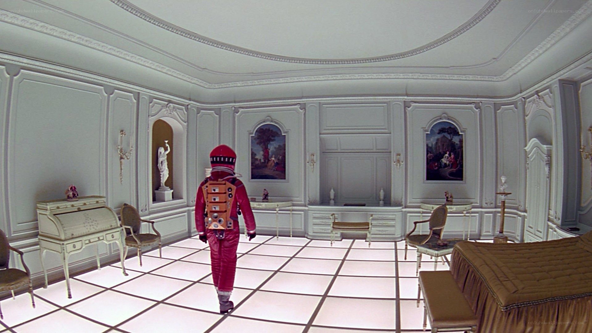 astronaut in ornate room