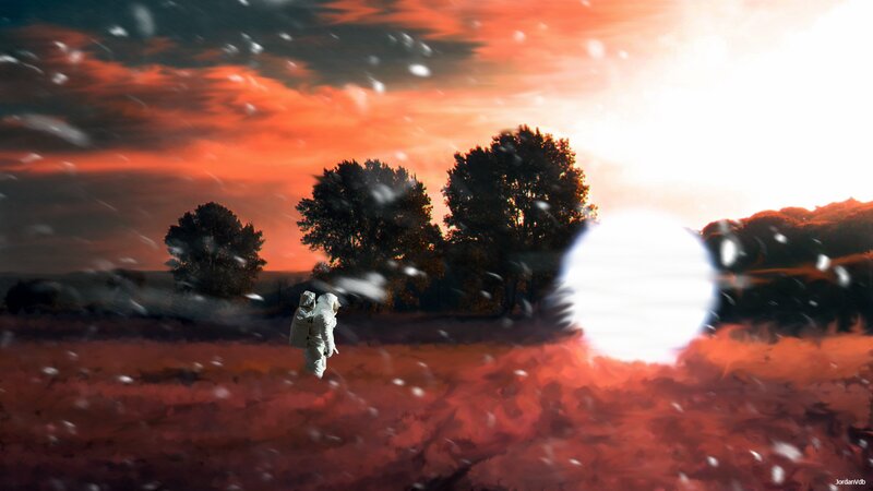 Astronaut in Red Field — Dramatic