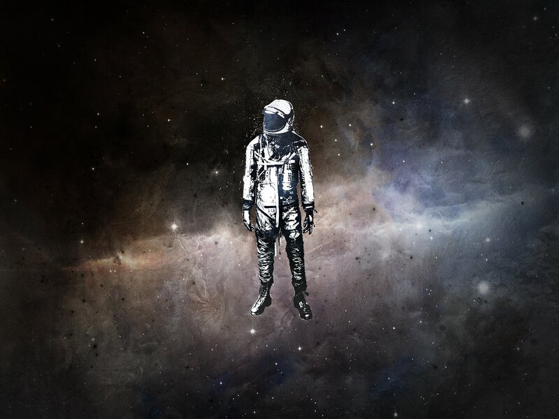 Astronaut in Space — Black, Dramatic, Digital Art, Stars, Nebula, Space Suit