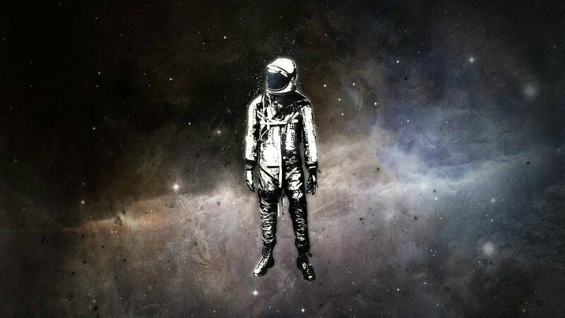 Astronaut in Space — Black, Dramatic, Digital Art, Stars, Nebula