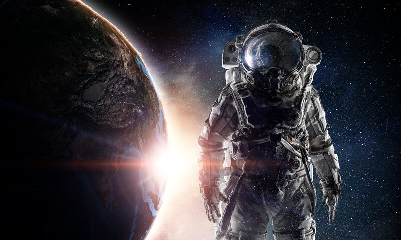 Astronaut in Space — Black, Dramatic, Night, Digital Art, Earth
