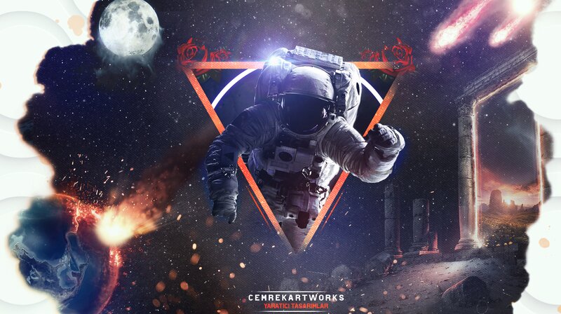 Astronaut in Space — Black, Dramatic, Night, Digital Art, Moon
