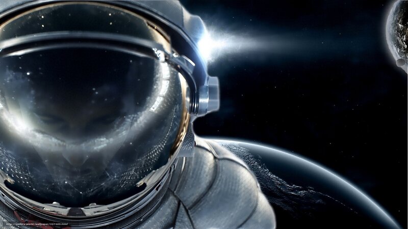 Astronaut in Space — Black, Dramatic, Night, Digital Art, Planet