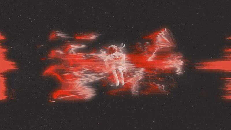 Astronaut in Space — Black, Dramatic, Night, Digital Art, Stars, Glitch Effect