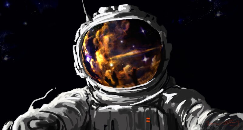 Astronaut in Space — Black, Dramatic, Night, Digital Art