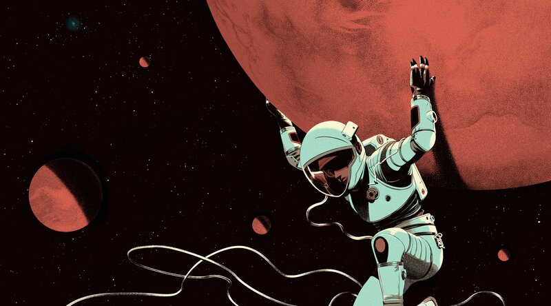 Astronaut in Space — Black, Dramatic, Night, Illustration