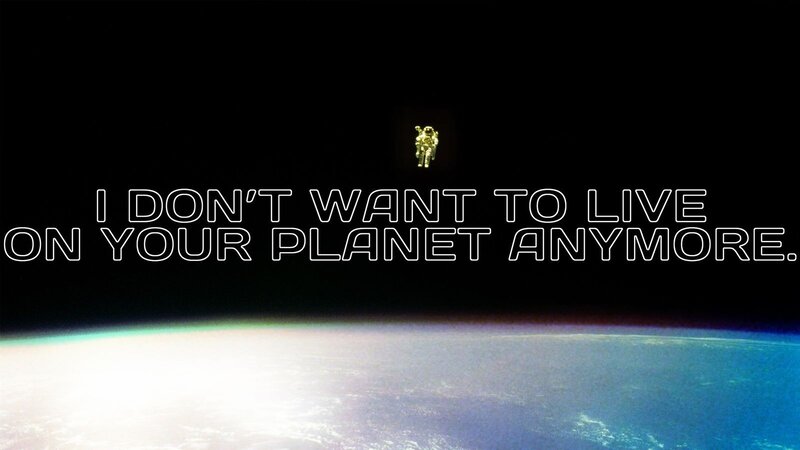 Astronaut in Space — Black, Dramatic, Photograph, Earth, Text, Blue