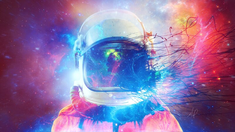 Astronaut in Space — Blue, Cosmic, Digital Art