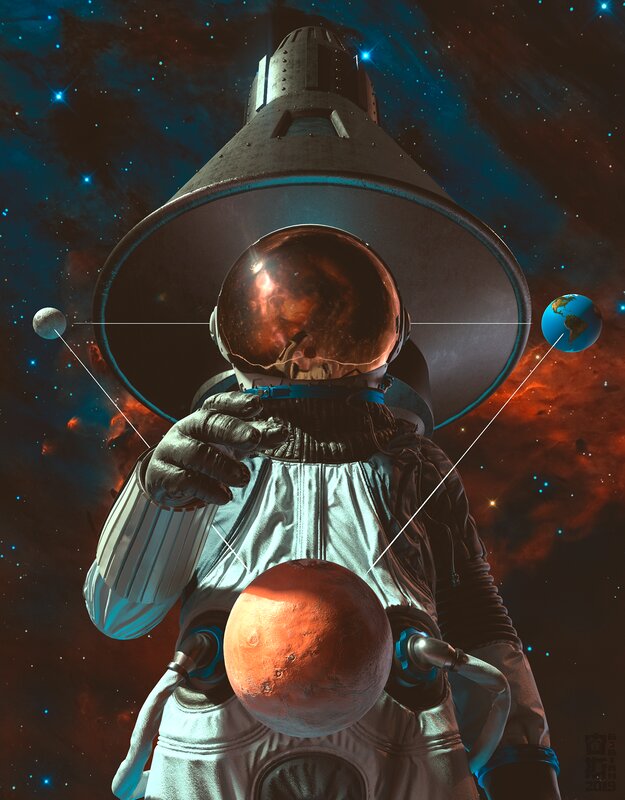 Astronaut in Space — Blue, Dramatic, Digital Art, Planet Earth