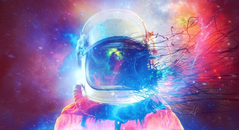 Astronaut in Space — Blue, Dramatic, Digital Art, Space Suit, Nebula