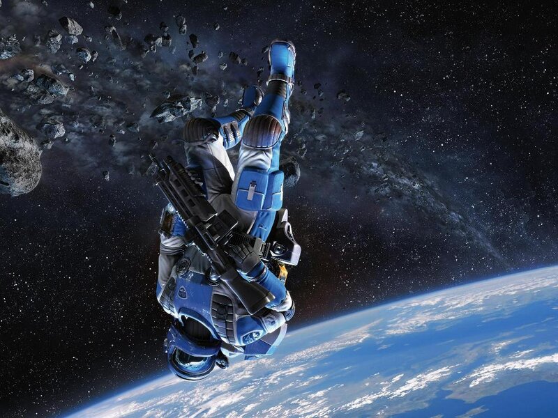 Astronaut in Space — Blue, Dramatic, Digital Art