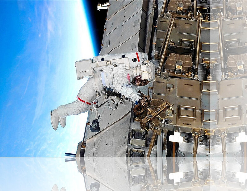 Astronaut in Space — Blue, Dramatic, Photograph, Space Station