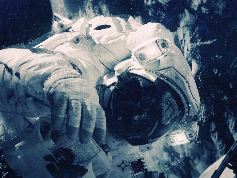 Astronaut in Space — Blue, Dramatic, Photograph, Space Suit, Helmet