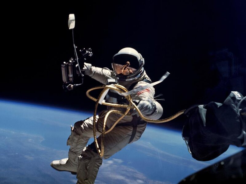 Astronaut in Space — Blue, Dramatic, Photograph, Space Suit
